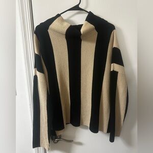 PLANET by Lauren G Striped Ribbed Mock Neck Sweater - 100% Pima Cotton